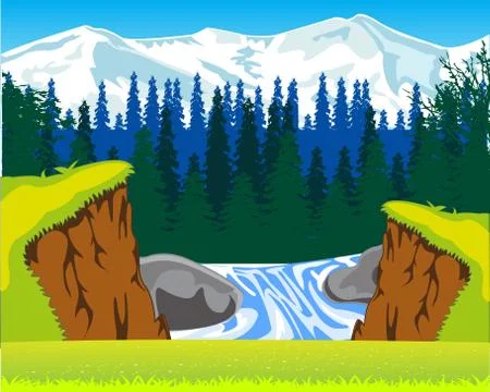 Waterfall in wood Stock Illustration