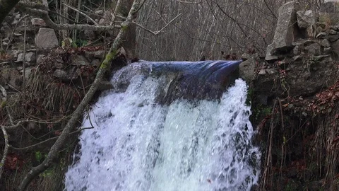 A waterfall in the woods between trees and rocks Stock Footage 120997042