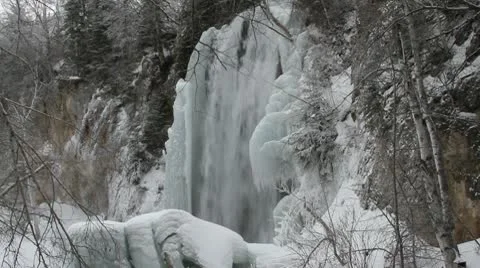 Waterfall wrapped in ice profile Stock Footage 10743376