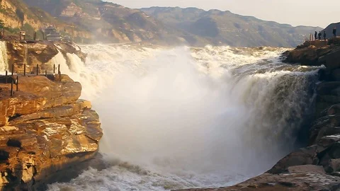 Waterfall of Yellow River in China Stock Footage 103086946