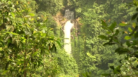 Waterfall zoom out in the rain forest in Bali Stock Footage 41380476