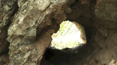 Waterfall Zoom Through Rock Window Stock Footage 12416198