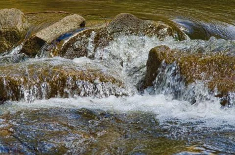 Waterfalling on rocks in stream Stock Photos