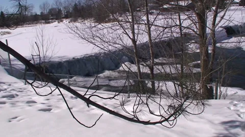 Waterfalls and river in the winter time. Video stock 35990407