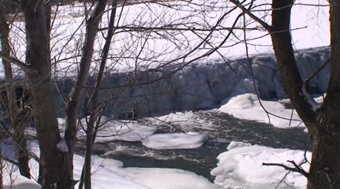 Waterfalls and river in the winter time. Video stock 35990461