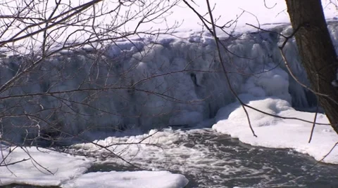 Waterfalls and river in the winter time. Stock Footage 35991061