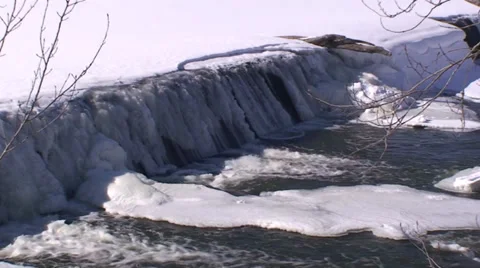 Waterfalls and river in the winter time. #3-18 Stock-Footage 35991076