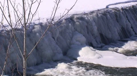 Waterfalls and river in the winter time. #3-21 Stock Footage 35992027