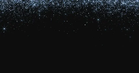 Waterfalls of blue silver glitter sparkle bubbles particles stars on black Stock Footage