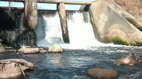 Waterfalls at Dam in Sun Video stock 12616236