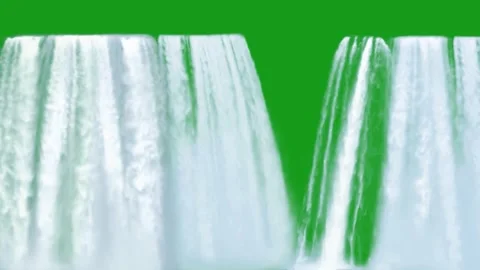 Waterfalls falling down with green screen background, chroma key video eleme Stock Footage 346241308