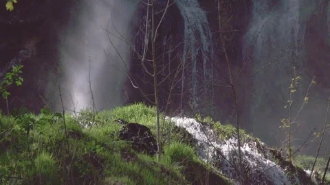Waterfalls in the forest in spring (slide) Stock Footage 269027875