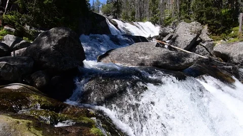 Waterfalls at stream Studeny potok in High Tatras mountains, Slovakia Stock Footage 89699858
