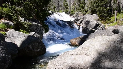 Waterfalls at stream Studeny potok in High Tatras mountains, Slovakia Stock Footage 89699888