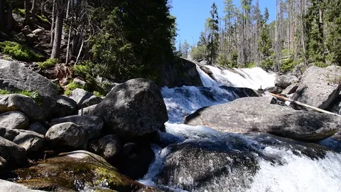 Waterfalls at stream Studeny potok in High Tatras mountains, Slovakia Stock Footage 89699915