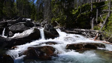 Waterfalls at stream Studeny potok in High Tatras mountains, Slovakia Stock Footage 89710555