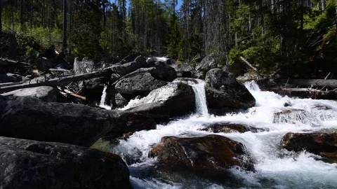 Waterfalls at stream Studeny potok in High Tatras mountains, Slovakia Stock Footage 89710566