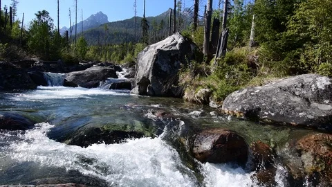 Waterfalls at stream Studeny potok in High Tatras mountains, Slovakia Stock Footage 89710652