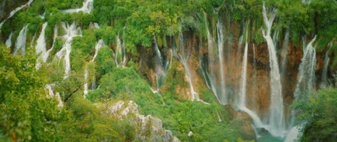 Waterfalls streaming through dense forest in Plitvice Lakes in summer Croatia Stock Footage 311960570