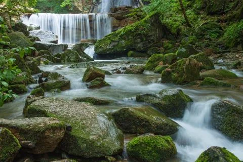 Waterfalls: Streams in the forest converge into waterfalls Stock Photos