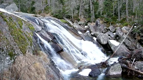 Waterfalls of Studeny potok in High Tatras mountains, Slovakia Stock Footage 58917208