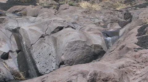 Waterfalls of volcanic rock Stock Footage 52053227
