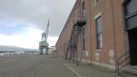 Waterfront abandoned building Stock Footage 75939432