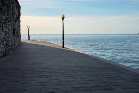 Waterfront area in sunset Stock Photos