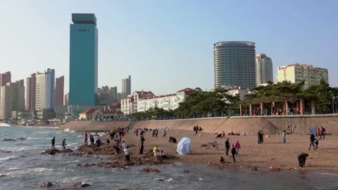 Waterfront beach view in Qingdao Stock Footage 130835603