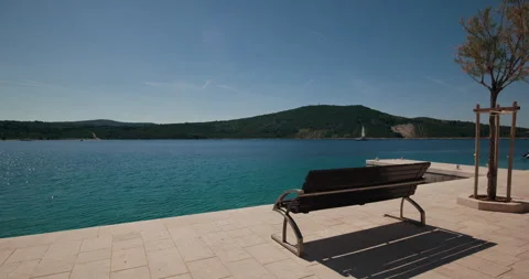 Waterfront Bench Overlooking the Adriatic in Primosten Vidéo 336928589
