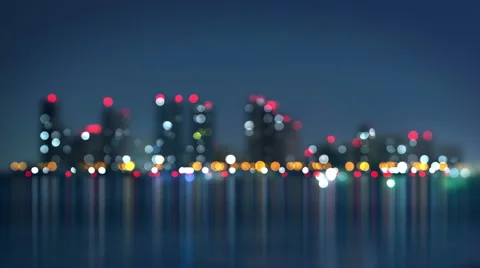 Waterfront of city at night blurred loopable 4k (4096x2304) Stock Footage 53201554