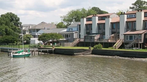 Waterfront Condos And A Docked Sailboat In Norfolk, Virginia 動画素材 57236375