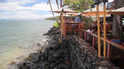 Waterfront Dining in Lahaina Stock Footage 25240879