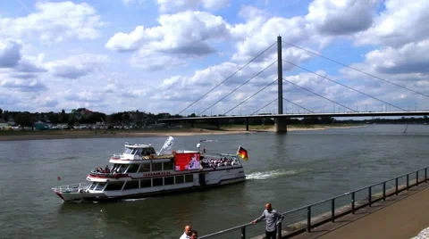 Waterfront Dusseldorf in the summer weekend cloudy and overcast day Stock Footage 53854422