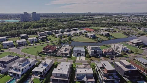 Waterfront Flight Over Virazon – Canals &amp; Luxury Homes, Nordelta Stock Footage 306965465