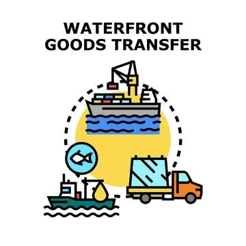 Waterfront goods transfer concept for logistics and shipping Stock Illustration