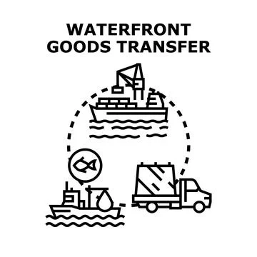 Waterfront goods transfer concept for logistics and shipping Stock Illustration