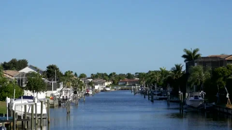 Waterfront homes on canal, 4K Stock Footage 50144707