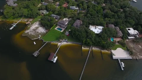 Waterfront homes with docks Stock Footage 76814237