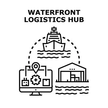 Waterfront logistics hub managing cargo delivery operations Stock Illustration