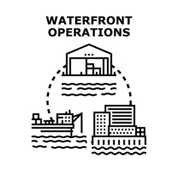 Waterfront logistics operations system vector illustration Stock Illustration