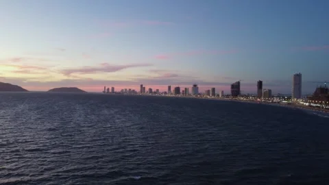 The Waterfront in Mazatlán during Sunset Stock Footage 321380460