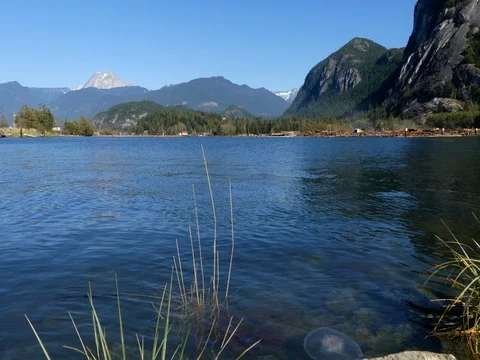 Waterfront mountains summer sunny day Squamish BC Canada Stock Footage 80508796