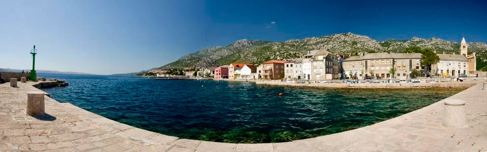 Waterfront panorama in Karlobag Stock Photos