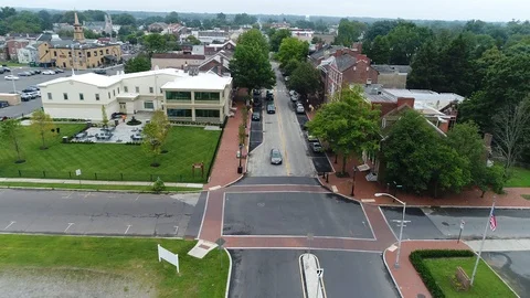Waterfront Park with Bridge in Background Overcast Day Drone Stock Footage 91754359