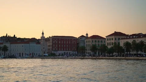 Waterfront promenade of Split at sunset. Stock Footage 336658860
