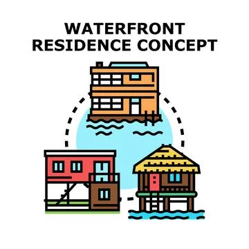 Waterfront residence types symbolizing coastal living concepts Stock Illustration