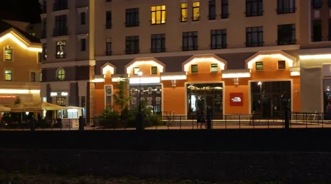 Waterfront Rosa Khutor night. Sochi, Russia. 1280x720 Video stock 53609855