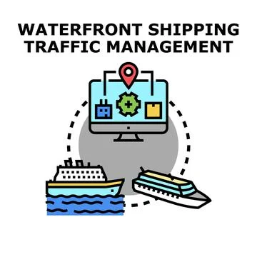 Waterfront shipping traffic management vector concept Stock Illustration