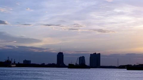 Waterfront sunset Stock Photos